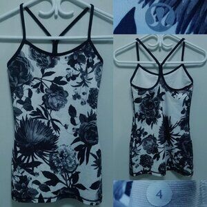 Lululemon Power Y Tank 4 XS Woman's Black Rose Flower Yoga Top White